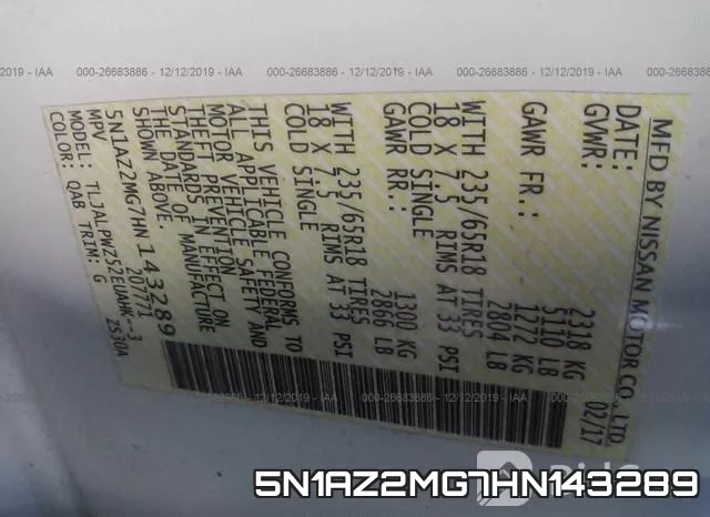 5N1AZ2MG7HN143289 фото 10