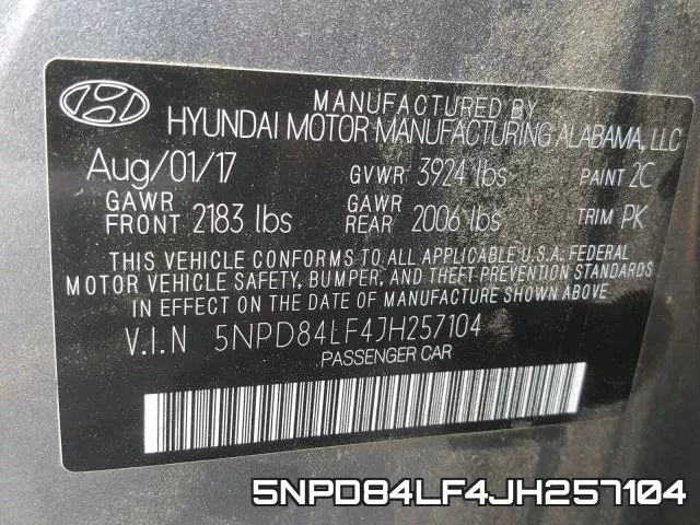 5NPD84LF4JH257104 фото 2