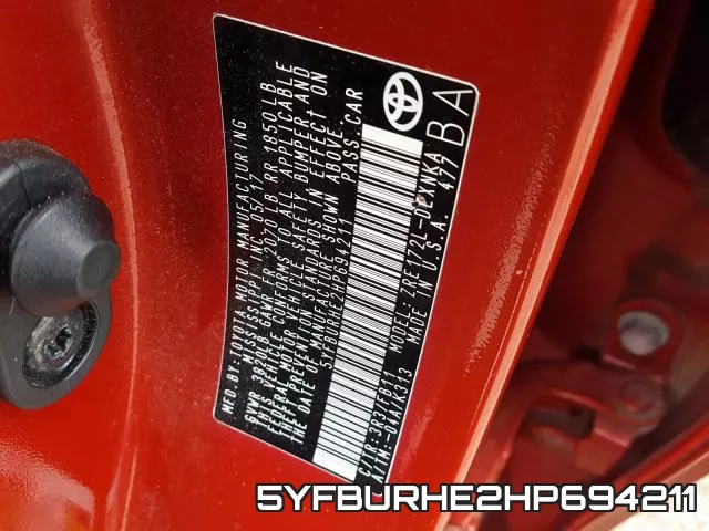 5YFBURHE2HP694211 фото 2