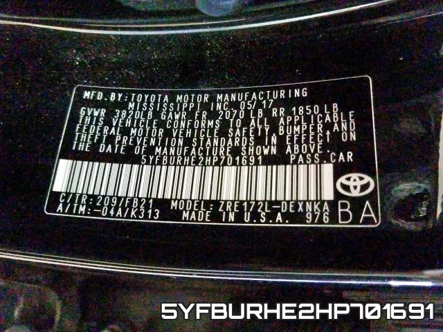5YFBURHE2HP701691 фото 2