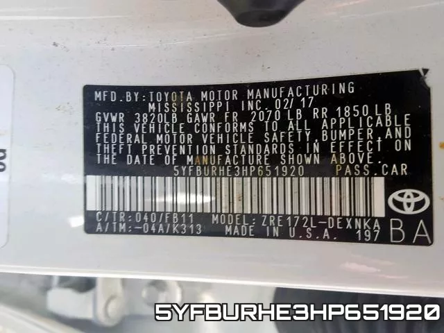 5YFBURHE3HP651920 фото 2