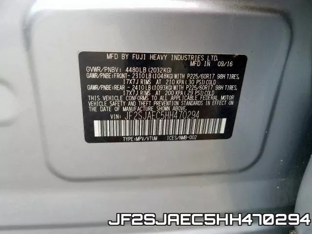 JF2SJAEC5HH470294 фото 2