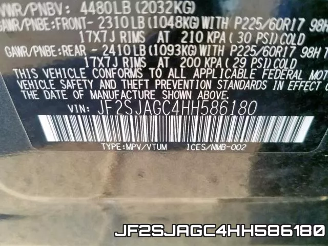 JF2SJAGC4HH586180 фото 2
