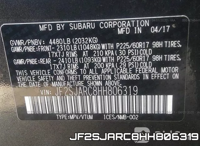 JF2SJARC8HH806319 фото 10