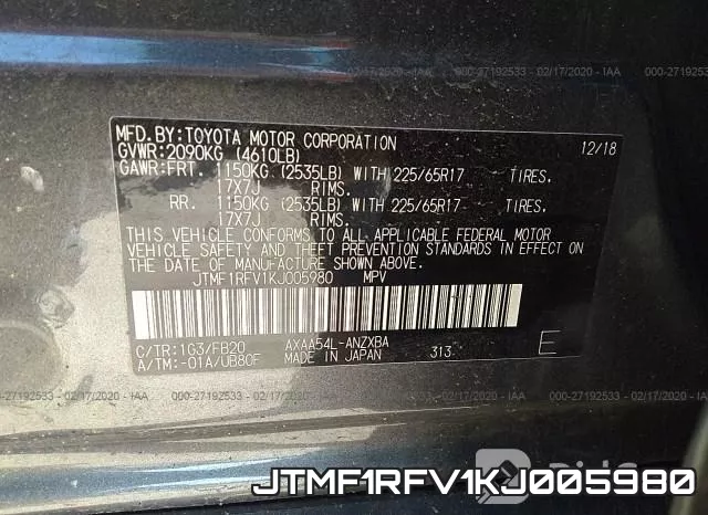 JTMF1RFV1KJ005980 фото 10