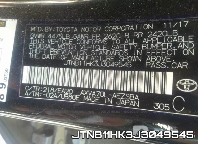 JTNB11HK3J3049545 фото 10