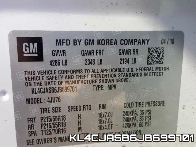 KL4CJASB6JB699701 фото 2