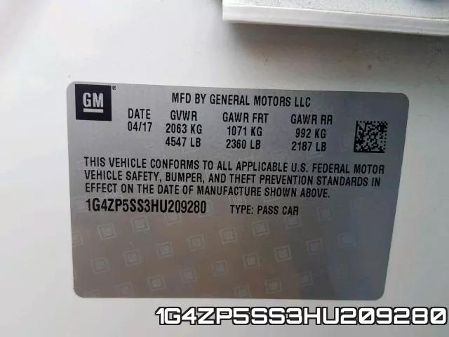 1G4ZP5SS3HU209280 фото 2