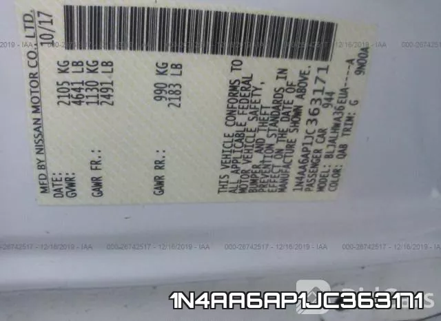 1N4AA6AP1JC363171 фото 10