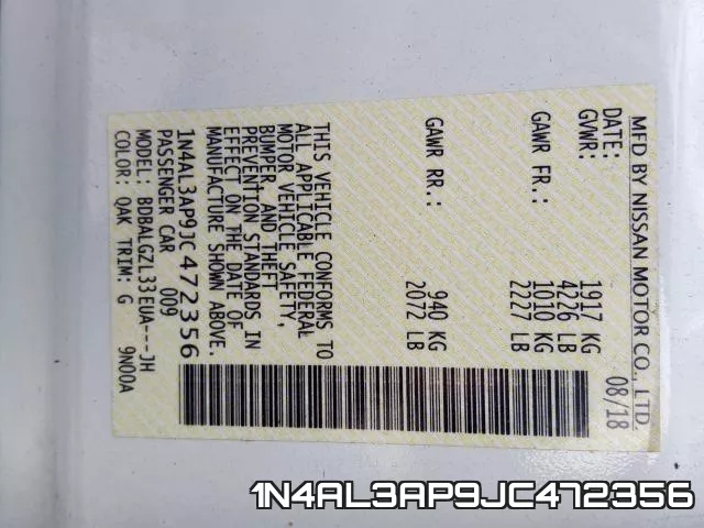 1N4AL3AP9JC472356 фото 2