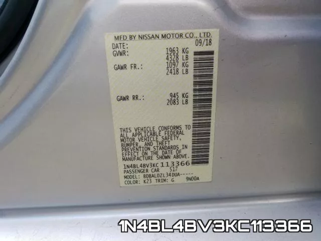 1N4BL4BV3KC113366 фото 2