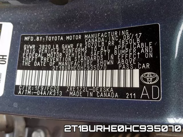 2T1BURHE0HC935070 фото 2