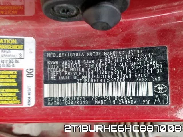 2T1BURHE6HC887008 фото 2