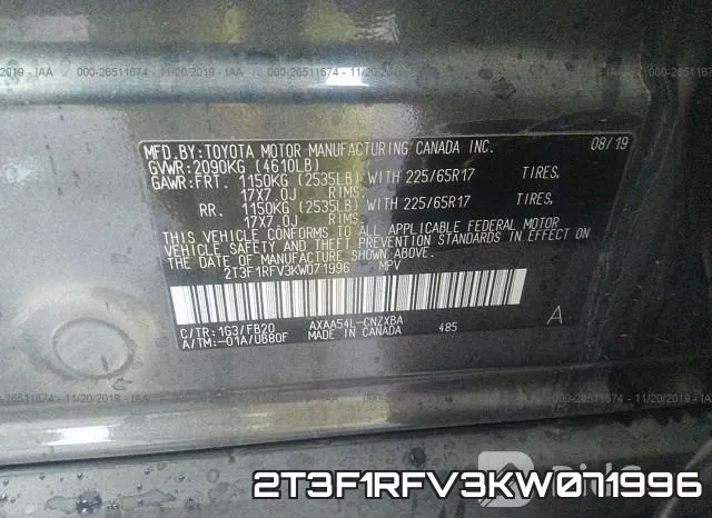 2T3F1RFV3KW071996 фото 10