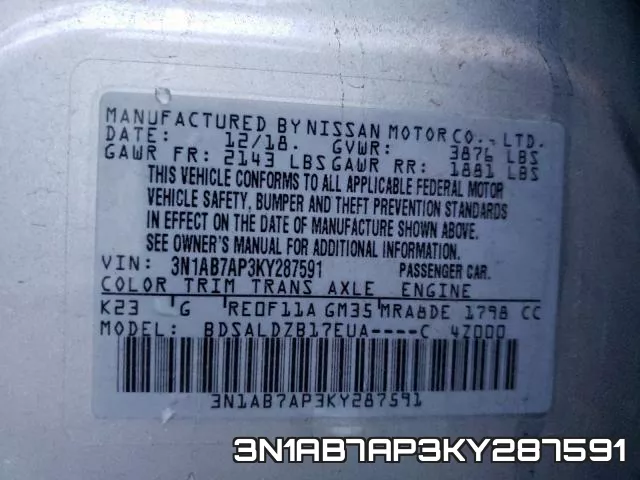 3N1AB7AP3KY287591 фото 2