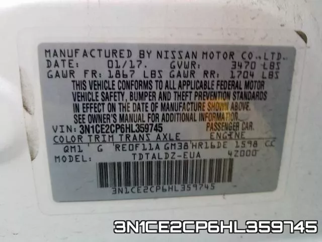 3N1CE2CP6HL359745 фото 2