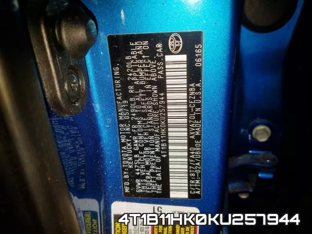 4T1B11HK0KU257944 фото 2