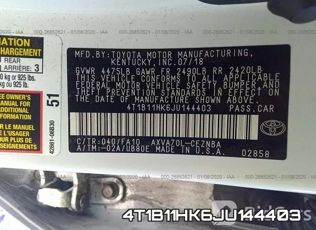 4T1B11HK6JU144403 фото 10
