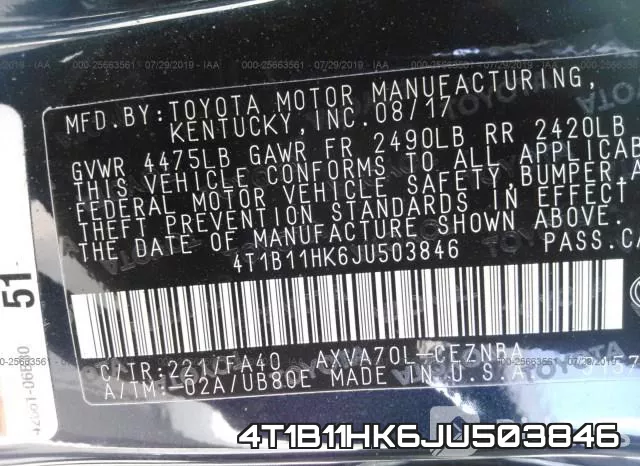 4T1B11HK6JU503846 фото 10