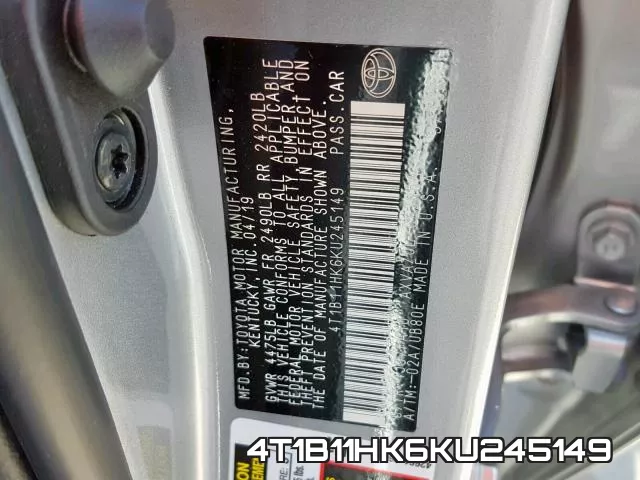 4T1B11HK6KU245149 фото 2