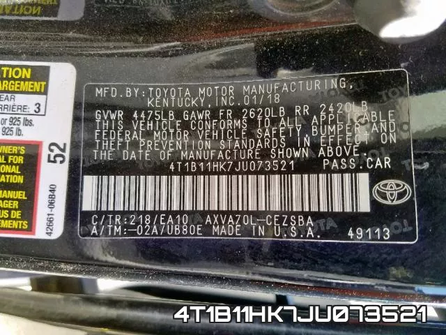 4T1B11HK7JU073521 фото 2