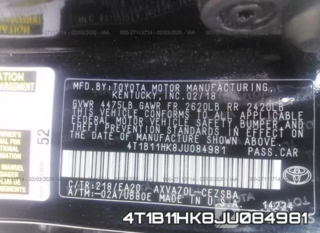 4T1B11HK8JU084981 фото 10