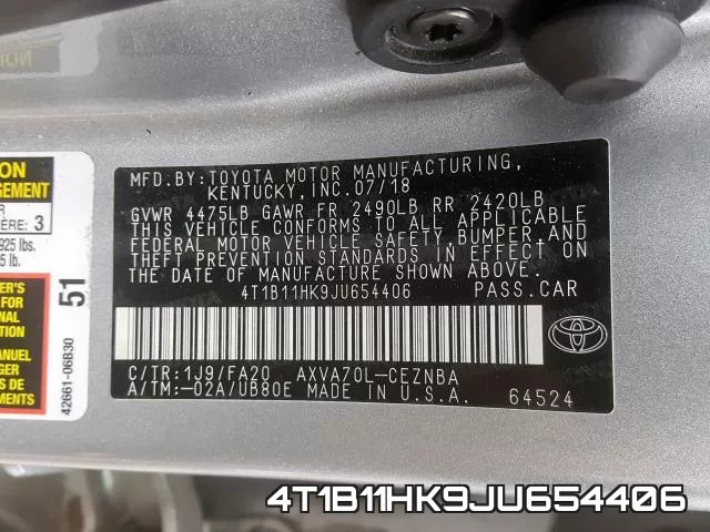 4T1B11HK9JU654406 фото 2