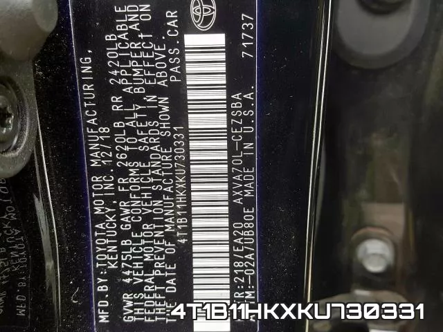 4T1B11HKXKU730331 фото 2