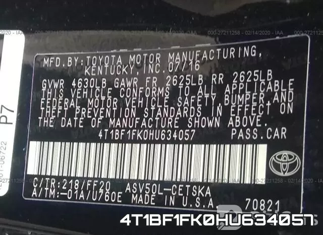 4T1BF1FK0HU634057 фото 10