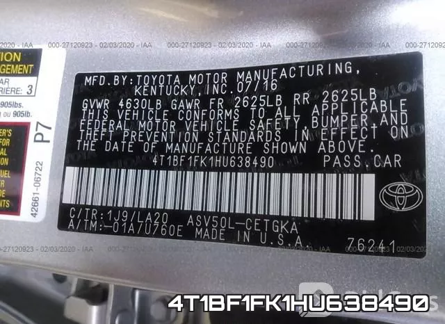 4T1BF1FK1HU638490 фото 10