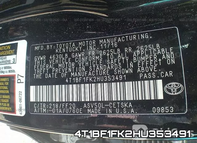 4T1BF1FK2HU353491 фото 10