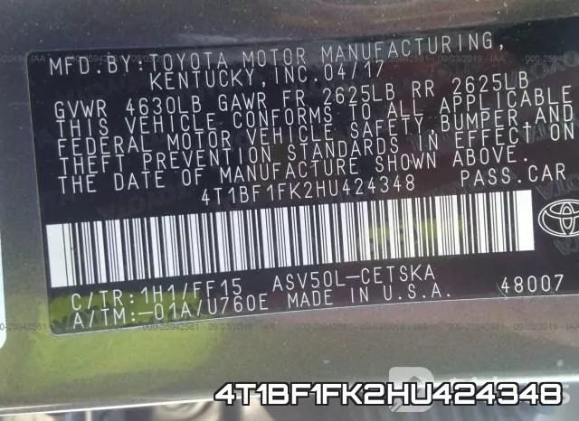 4T1BF1FK2HU424348 фото 10