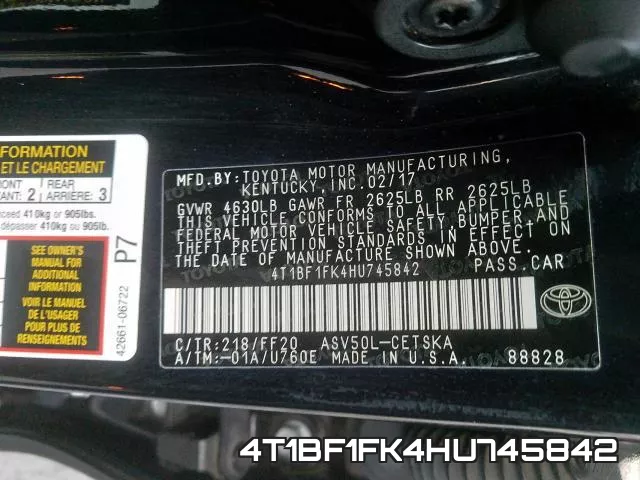 4T1BF1FK4HU745842 фото 2