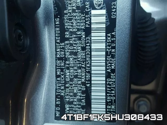 4T1BF1FK5HU308433 фото 2