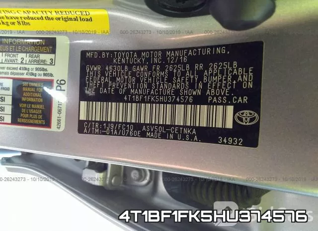 4T1BF1FK5HU374576 фото 10