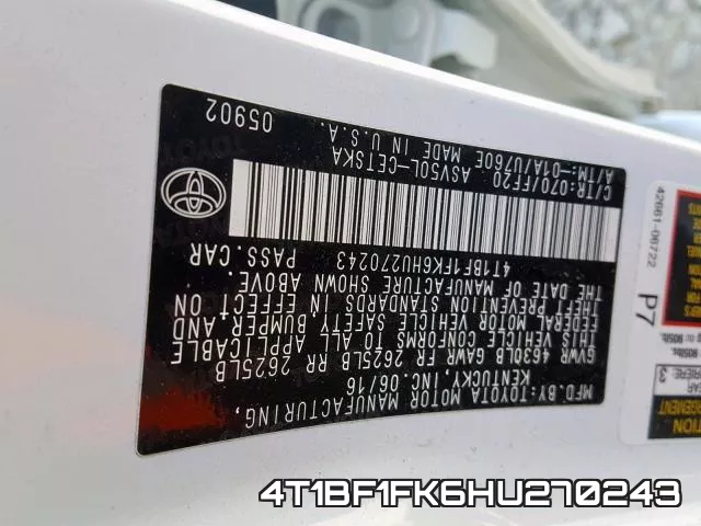 4T1BF1FK6HU270243 фото 2