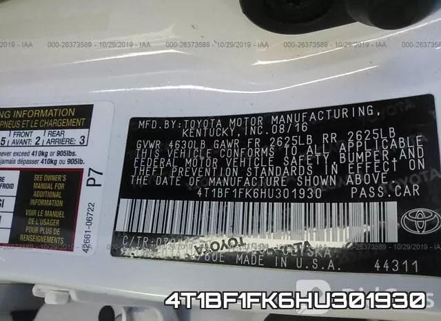 4T1BF1FK6HU301930 фото 10