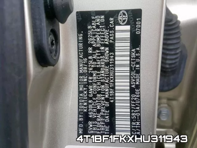 4T1BF1FKXHU311943 фото 2