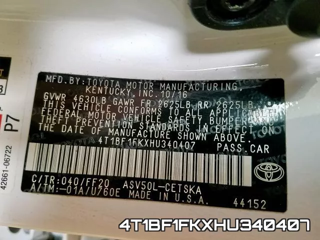 4T1BF1FKXHU340407 фото 2