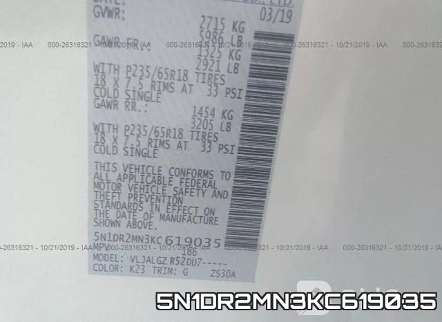 5N1DR2MN3KC619035 фото 10