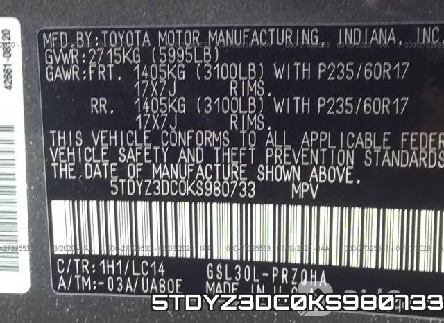 5TDYZ3DC0KS980733 фото 10