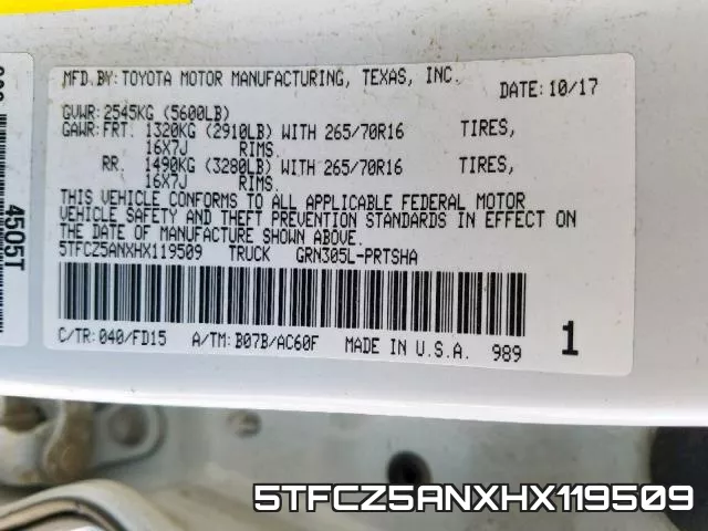 5TFCZ5ANXHX119509 фото 2