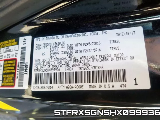 5TFRX5GN5HX099936 фото 2