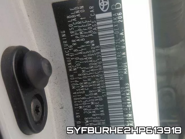 5YFBURHE2HP613918 фото 2