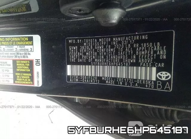 5YFBURHE6HP645187 фото 10