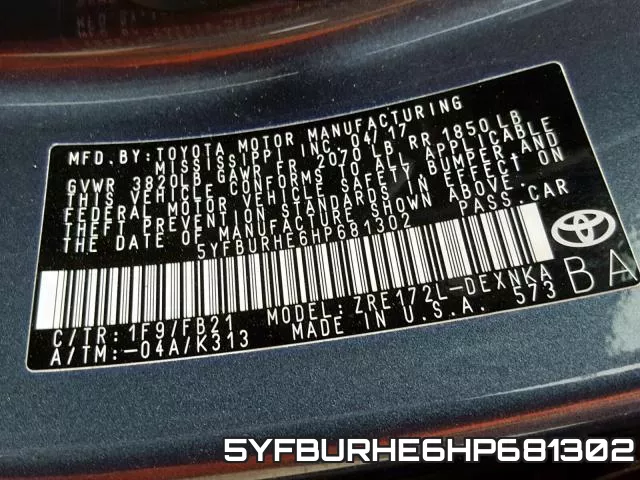 5YFBURHE6HP681302 фото 2