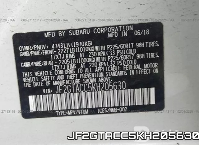 JF2GTACC5KH205630 фото 10