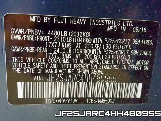 JF2SJARC4HH480955 фото 2