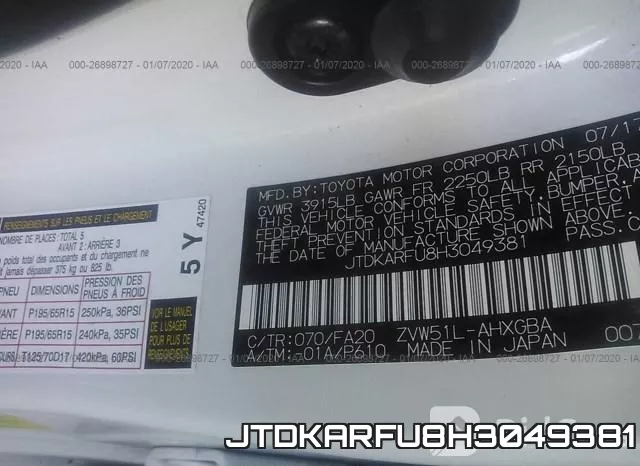 JTDKARFU8H3049381 фото 10