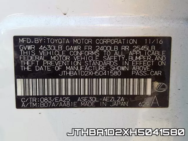 JTHBA1D2XH5041580 фото 2